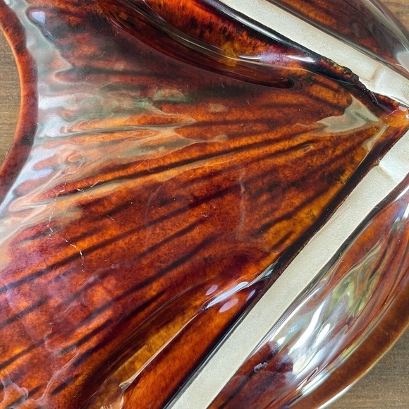 VINTAGE MCM Butterfly Ashtray Drip Glaze Brown and Gold Boomerang Shape - Picture 8 of 8